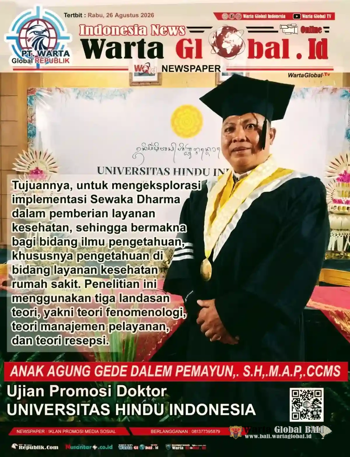Anak Agung Gede Dalem Pemayun Raih Gelar Doktor melalui Ujian Terbuka di UNHI