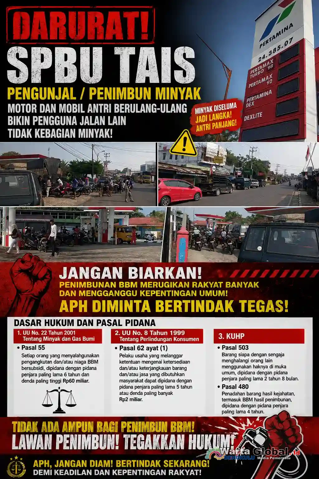 Minyak Langka! Antrean Panjang di SPBU Tais, Dugaan Pengunjalan BBM Disorot dan APH Diminta Bertindak