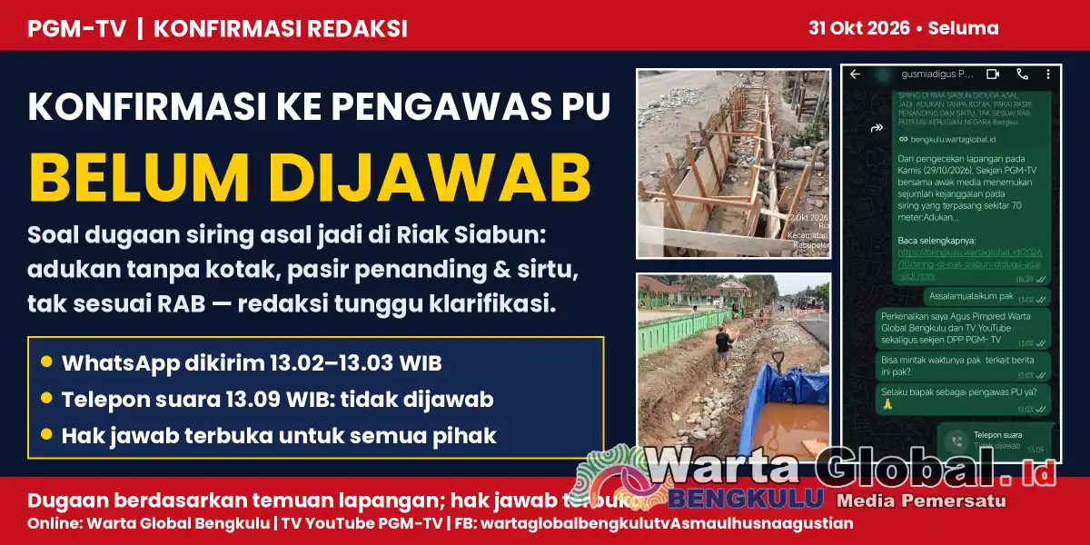 KONFIRMASI KE PENGAWAS PU BELUM DIJAWAB, DUGAAN SIRING ASAL JADI DI RIAK SIABUN MASIH TANPA KLARIFIKASI