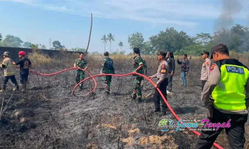 Sigap! TNI-Polri dan Damkar Berhasil Padamkan Api Kebakaran Lahan di Mojosongo