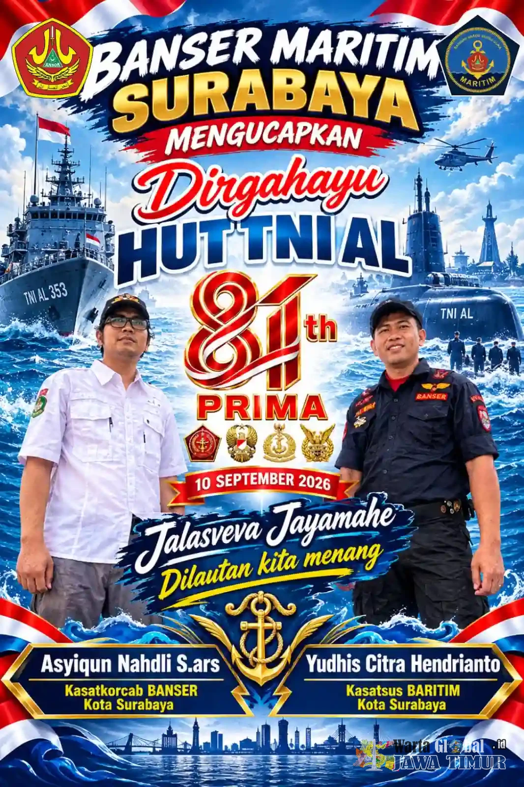 SATKORCAB BANSER SURABAYA UCAPKAN DIRGAHAYU TNI AL, TERUS JAGA KEDAULATAN LAUT INDONESIA