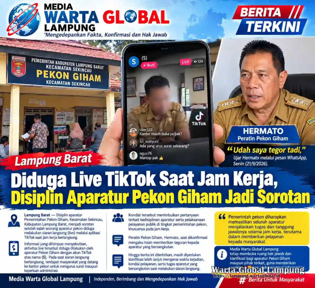 Diduga Live TikTok Saat Jam Kerja, Disiplin Aparatur Pekon Giham Jadi Sorotan