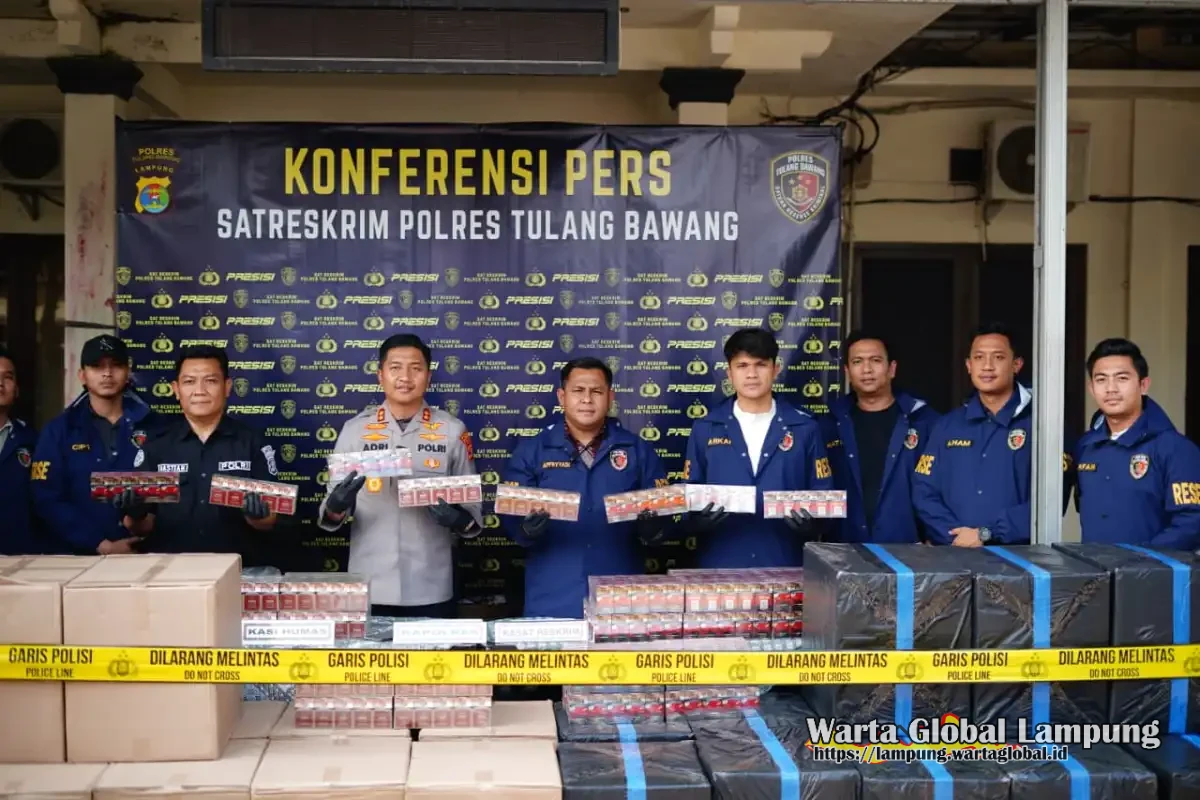 Tim URC sat Reskrim polres tulang bawang gagalkan penyeludupan 1,68  juta batang rokok elegal
