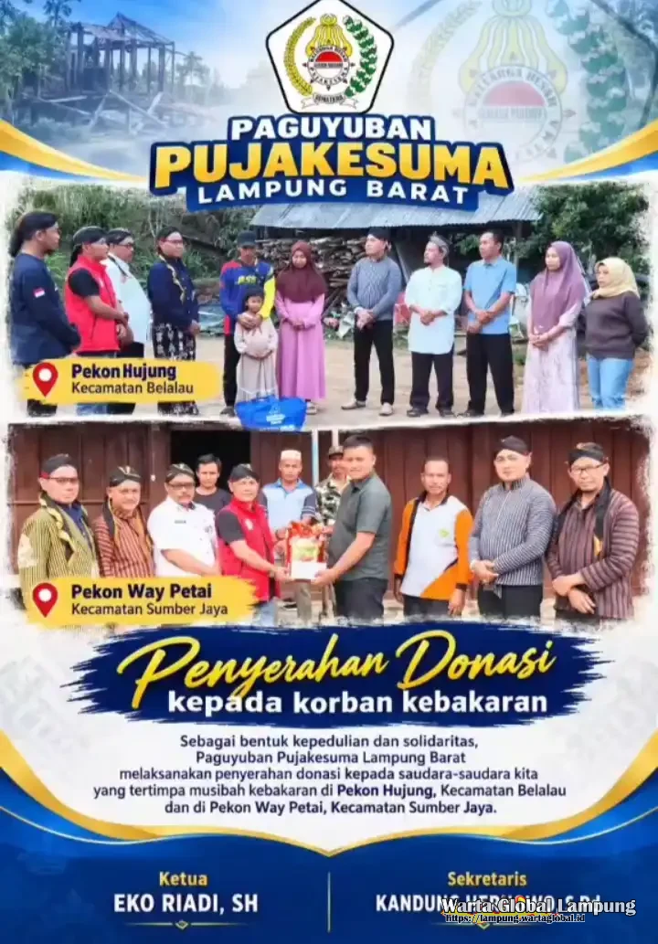 Pujakesuma Lampung Barat Salurkan Bantuan Untuk Korban Kebakaran di Dua Pekon