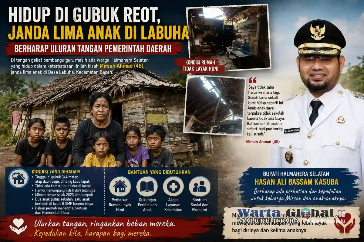 Nestapa Janda Lima Anak di Labuha, Bertahan Hidup di Gubuk Tak Layak Huni