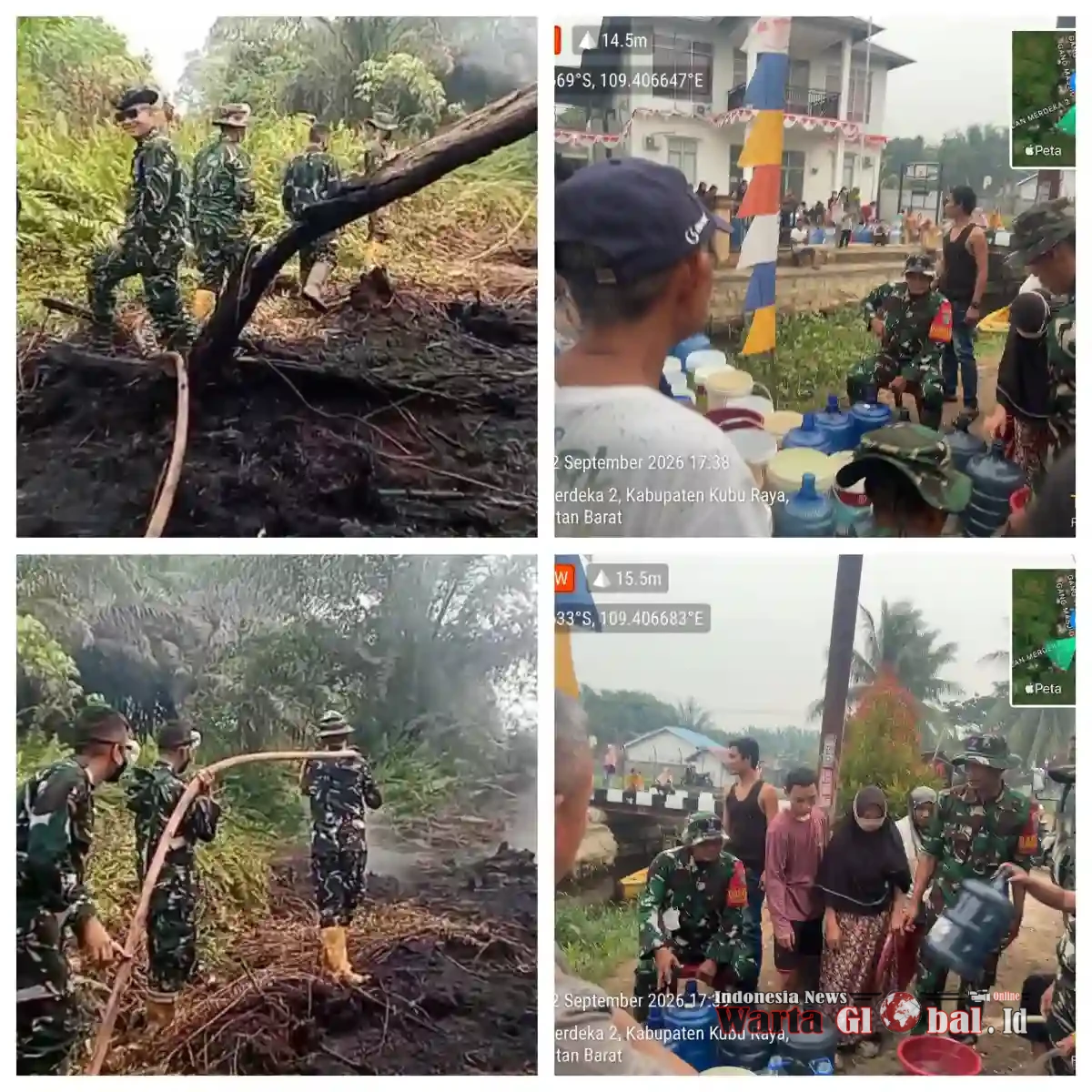 Satgas Karhutla Kodim 1207/Pontianak Jibaku Padamkan Api di Kubu Raya, Air Bersih Turut Dibagikan kepada Warga
