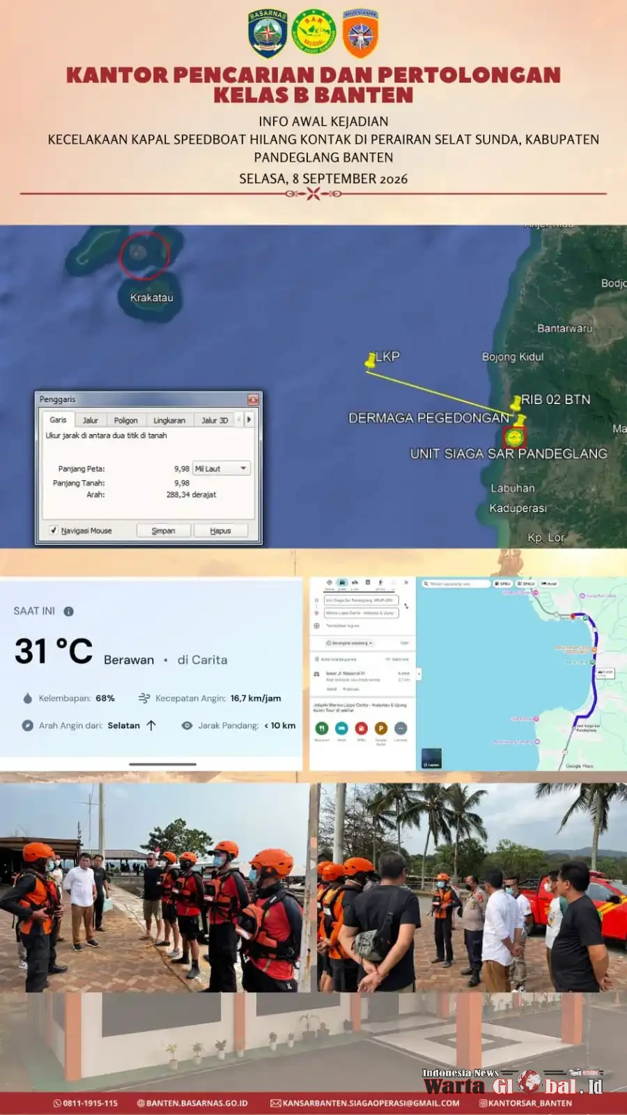 DELAPAN ORANG HILANG DI SELAT SUNDA, TIM SAR PERLUAS PENCARIAN
Speed Boat Belum Ditemukan, Operasi Hari Pertama Nihil — Arus Kencang Jadi Tantangan DELAPAN ORANG HILANG DI SELAT SUNDA, TIM SAR PERLUAS PENCARIAN
Speed Boat Belum Ditemukan, Operasi Hari Pertama Nihil — Arus Kencang Jadi Tantangan