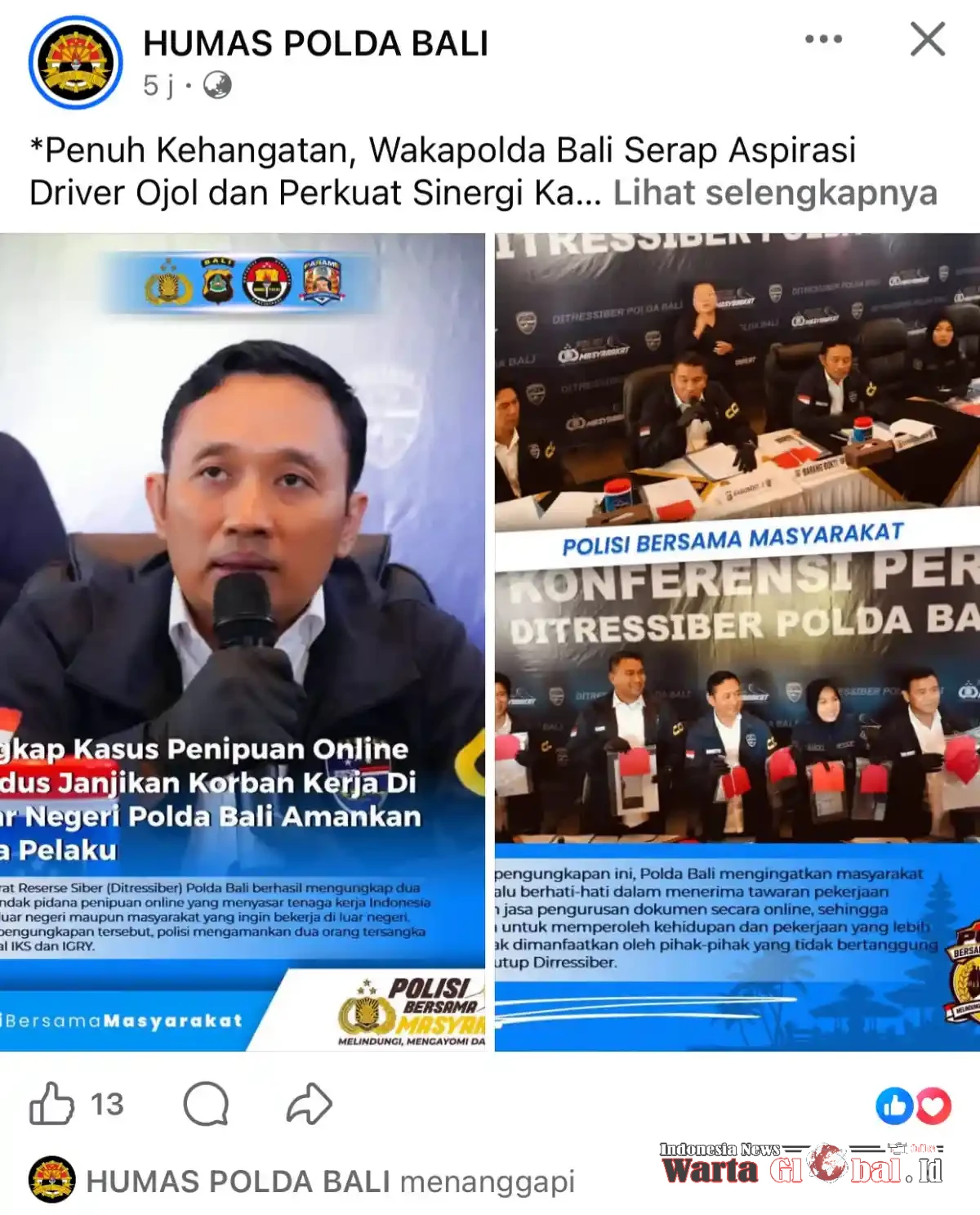 Foto dan Narasi Diduga Tak Sinkron, WartaGlobal Minta Penjelasan Humas Polda Bali
Dua agenda berbeda menjadi sorotan. 
Akurasi Unggahan Akun Resmi Perlu Dijelaskan, Bukan dibiarkan Menjadi ?