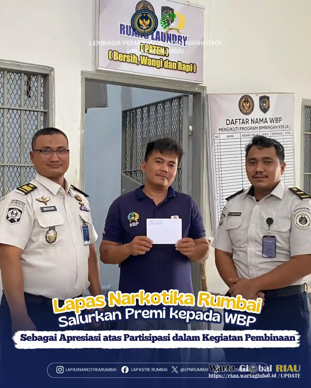 Bimker Lapas Narkotika Rumbai Salurkan Premi Kepada Warga Binaan Pemasyarakatan
